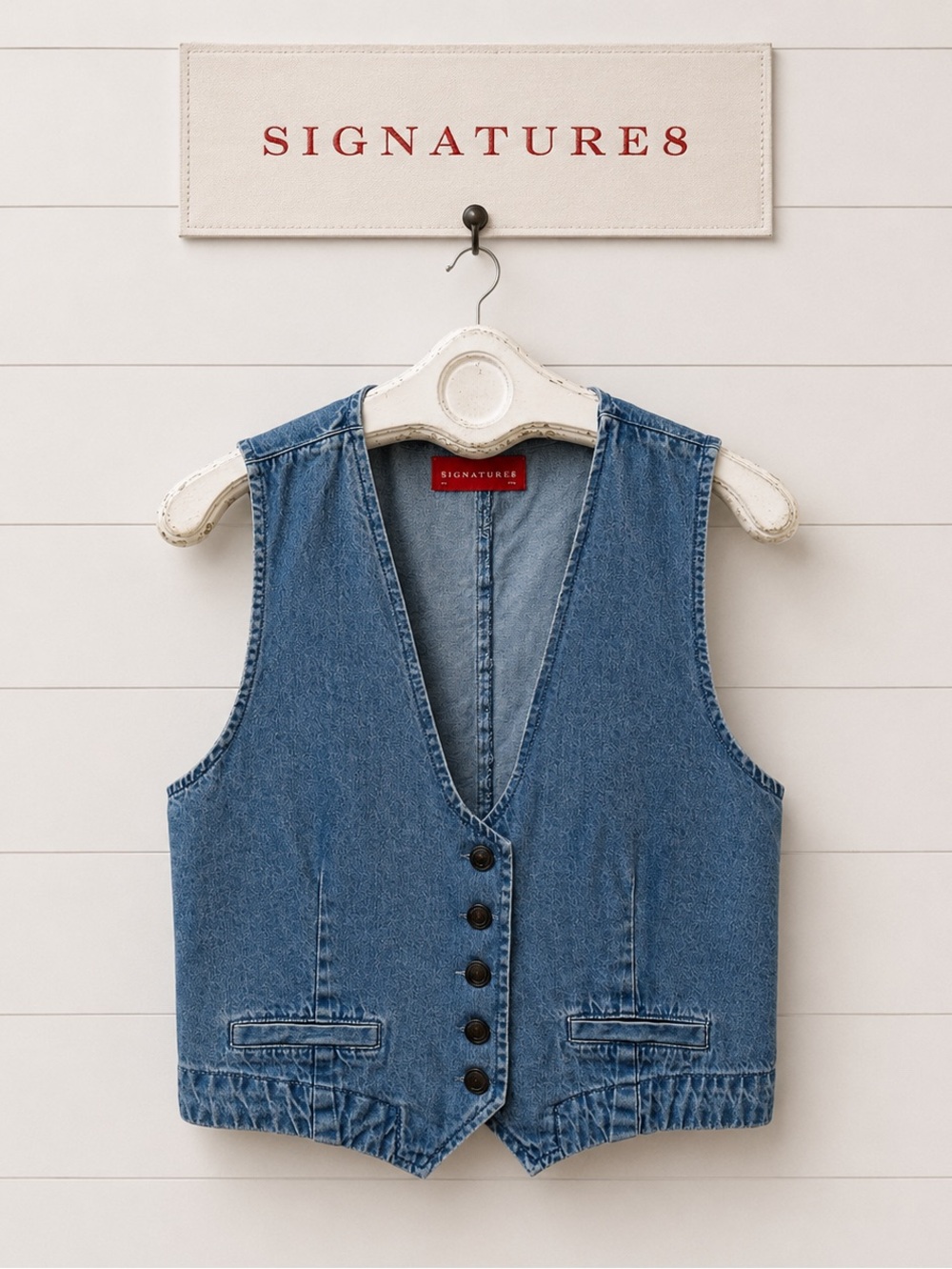 SIGNATURE8 – Denim Button Vest (Size L, NWT)